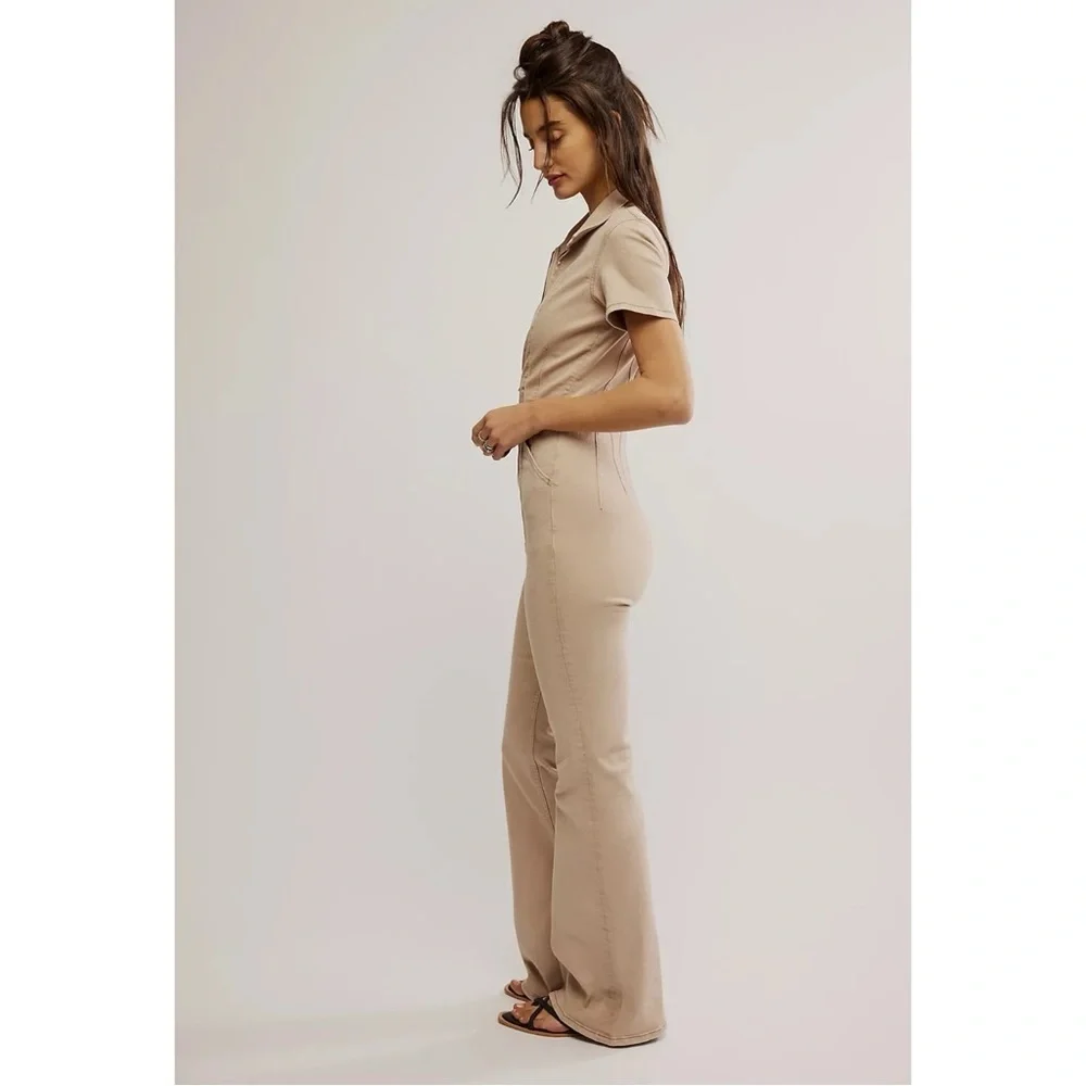 Free People We The Free Jayde Flare Jumpsuit in Blushing Size Large NWT Neutral
